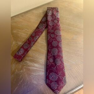 Joseph Abboud Burgundy Silk Floral Embroidered Necktie